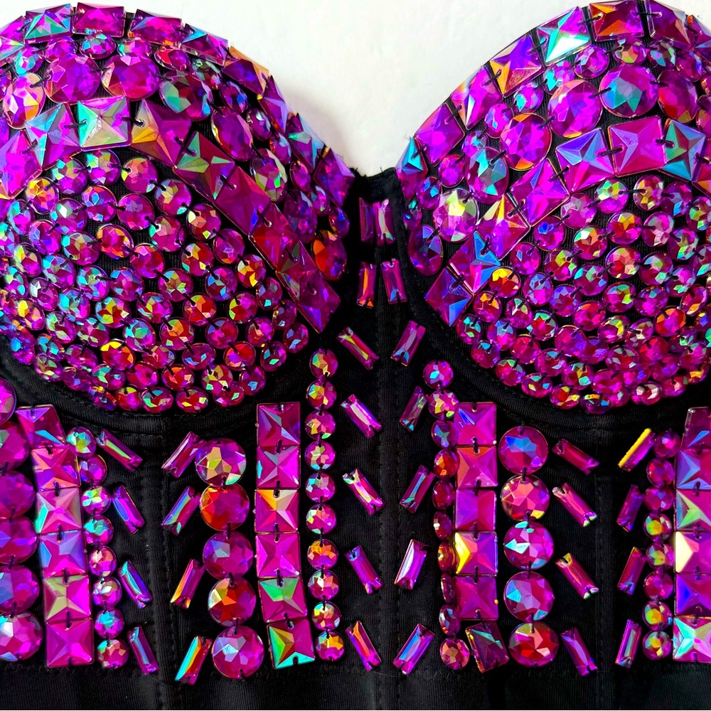 Women's Sexy Rhinestone Corset Bustier Crop Top Top Convertible Bra Size 36/80 - Picture 5 of 7